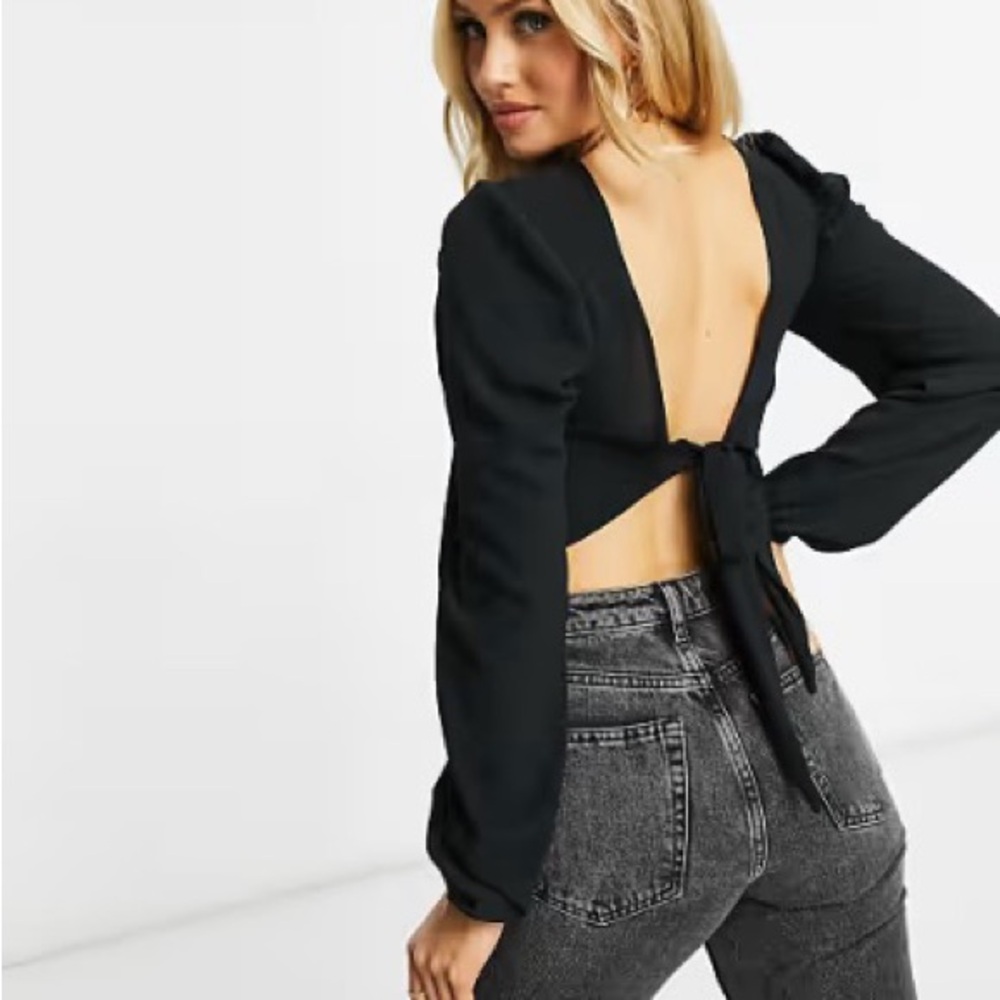Missguided Black Open-Back Top with Bow Detail